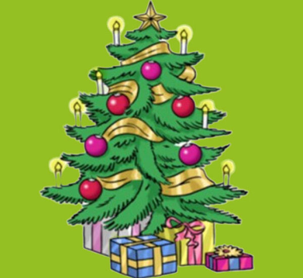 Illustration eines Weihnachtsbaums mit Geschenken